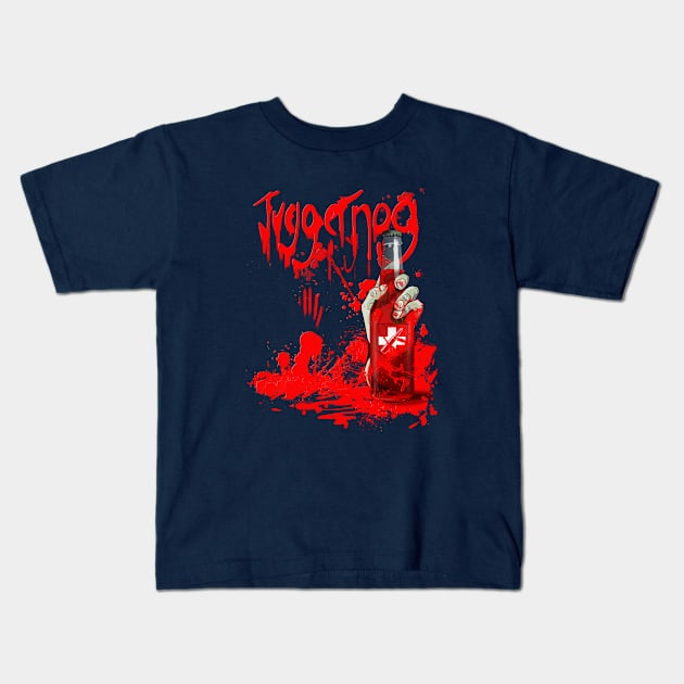 Zombie Hand Bloodied Juggernog on Navy Blue Kids T-Shirt by LANStudios